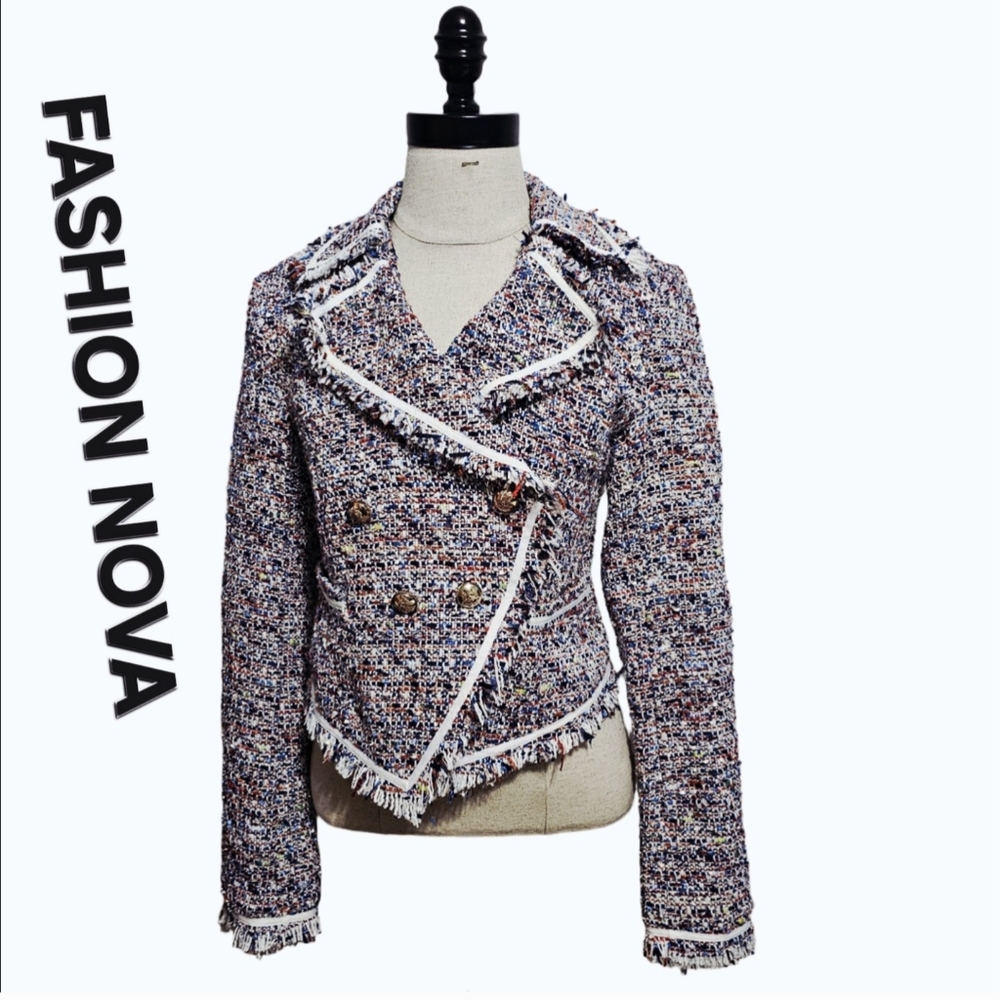 Fashion Nova Sick Of Love Multicolor Tweed Jacket Academia Barbiecore Sz S